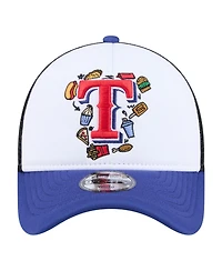 New Era Big Boys and Girls White/Royal Texas Rangers Food A-Frame 9FORTY Trucker Adjustable Hat