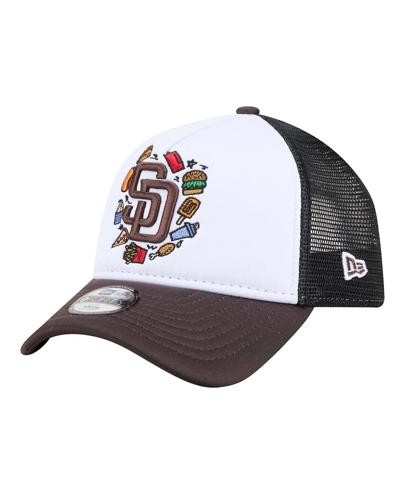 New Era Big Boys and Girls White/Brown San Diego Padres Food A-Frame 9FORTY Trucker Adjustable Hat