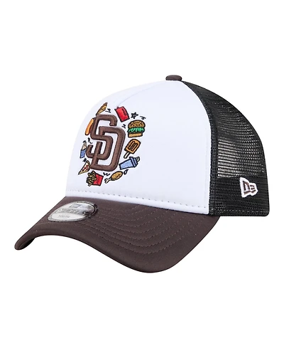 New Era Big Boys and Girls White/Brown San Diego Padres Food A-Frame 9FORTY Trucker Adjustable Hat