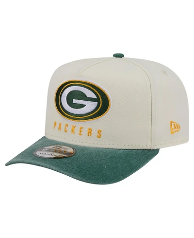New Era Men's Cream/Green Bay Packers Washed A-Frame 9FIFTY Snapback Hat