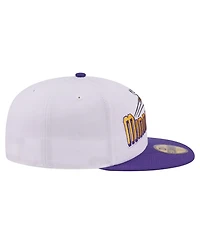 New Era Men's White/Purple Minnesota Vikings Retro Swoop 59FIFTY Fitted Hat