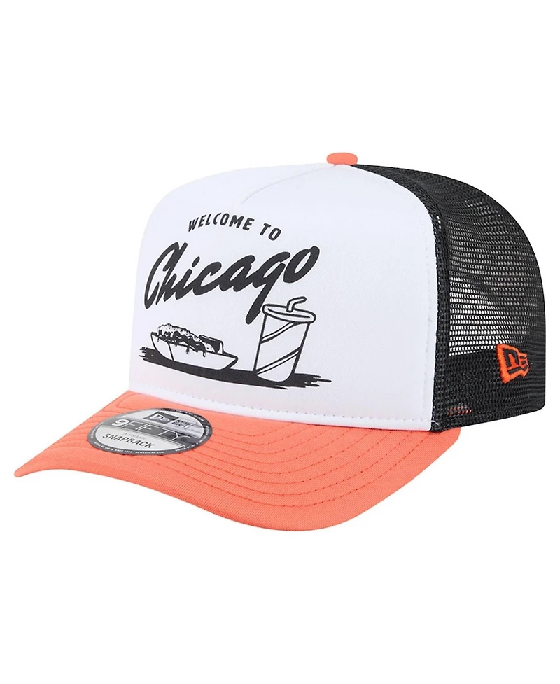 New Era Men's White/Orange Chicago Bears Foodie 9FIFTY A-Frame Trucker Snapback Hat