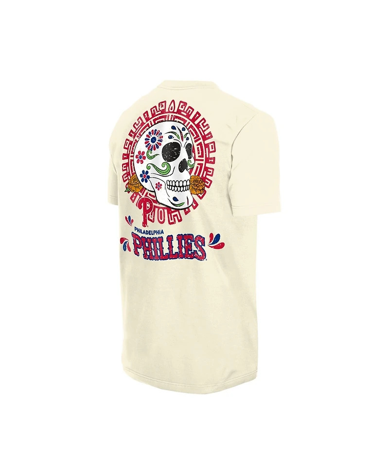 New Era Men's Natural Philadelphia Phillies Dia de los Muertos Sugar Skull T-Shirt