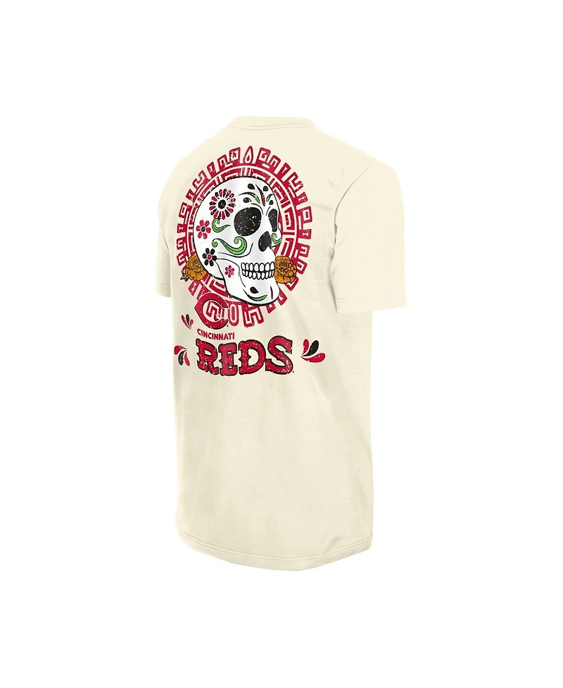New Era Men's Natural Cincinnati Reds Dia de los Muertos Sugar Skull T-Shirt