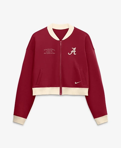 Nike Women's Alabama Crimson Tide Full-Zip Oversized Fleece Cropped Bomber Jacket