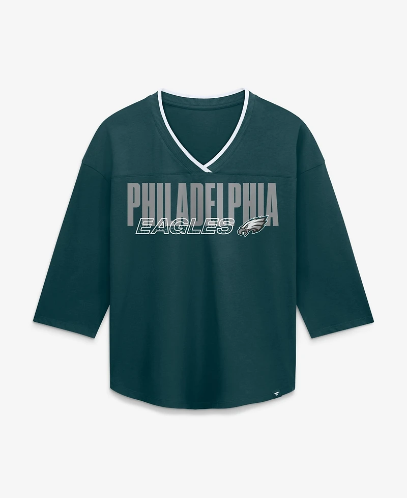 Fanatics Women's Philadelphia Eagles Team First Deceptive Juke 3/4-Sleeve V-Neck T-Shirt
