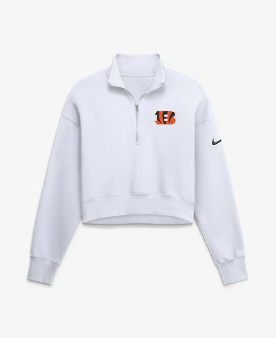 Nike Women's White Cincinnati Bengals Oversized Phoenix Fleece Cropped Quarter-Zip Sweatshirt