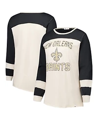 '47 Brand Plus New Orleans Saints Double Header Curve Toni Dropped-Shoulder Distressed Graphics Long Sleeve T-Shirt