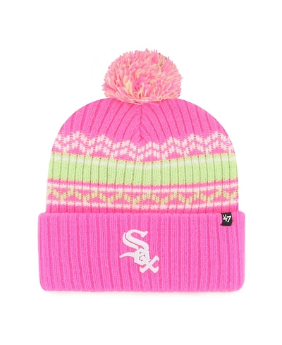 '47 Brand Big Boys and Girls Pink Chicago White Sox Polar Vortex Cuffed Knit Hat with Pom