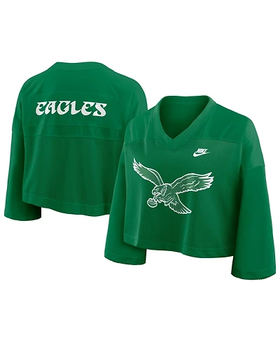 Nike Women's Kelly Green Philadelphia Eagles Rewind Cropped Mesh Dri-fit Fashion Jersey