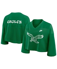 Nike Women's Kelly Green Philadelphia Eagles Rewind Cropped Mesh Dri-fit Fashion Jersey