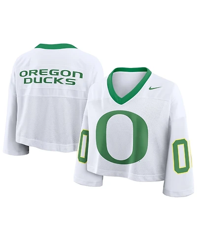 Nike Women's White Oregon Ducks Oversized Logo Cropped Fashion Jersey