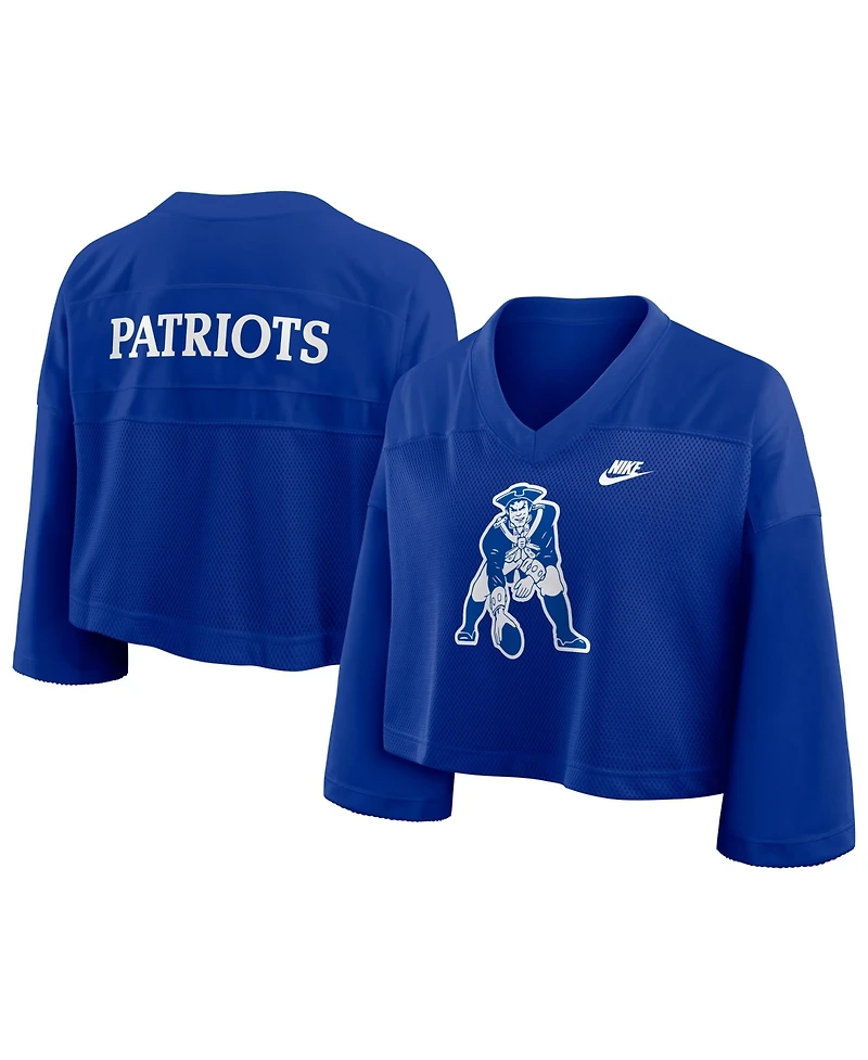 Nike Women's Royal New England Patriots Rewind Cropped Mesh Dri-fit Fashion Jersey
