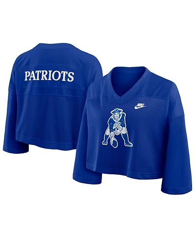 Nike Women's Royal New England Patriots Rewind Cropped Mesh Dri-fit Fashion Jersey