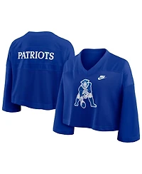 Nike Women's Royal New England Patriots Rewind Cropped Mesh Dri-fit Fashion Jersey