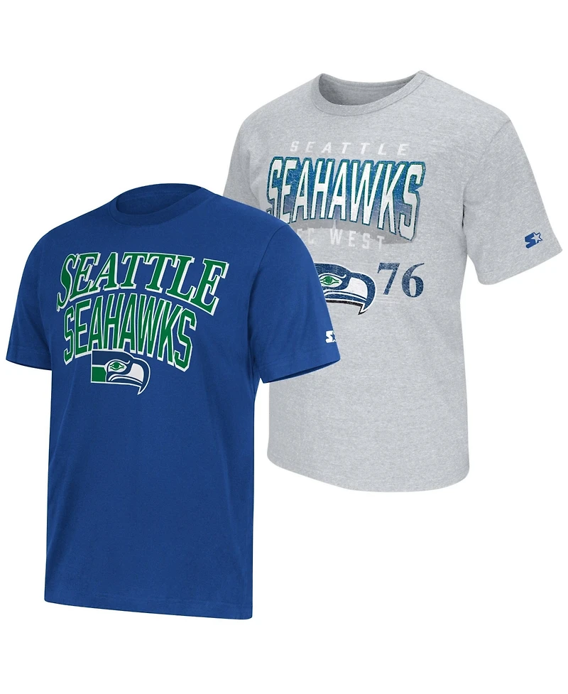 Starter Men's Royal/Heather Gray Seattle Seahawks Two-Pack Throwback Logo T-Shirt Set