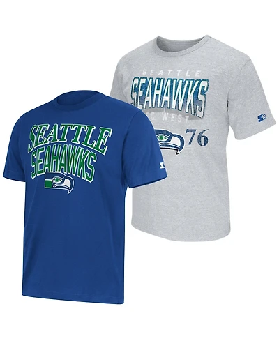 Starter Men's Royal/Heather Gray Seattle Seahawks Two-Pack Throwback Logo T-Shirt Set