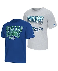 Starter Men's Royal/Heather Gray Seattle Seahawks Two-Pack Throwback Logo T-Shirt Set