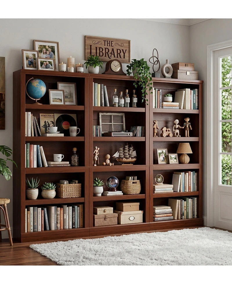 Aheaplus 71" Tall Wood 5-Tier Bookcase with Adjustable Shelves and Open Storage
