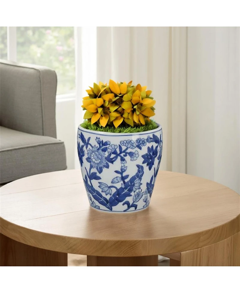 Yobtop Ceramic Planter Pot Set of 4 - Floral Pottery, Indoor and Outdoor Flower Pots, Varied Sizes for Diverse Plants, 4 Pieces