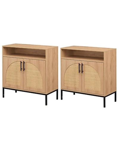 Costway Sideboard Buffet Cabinet with Rattan Decorated Doors, Adjustable Shelf