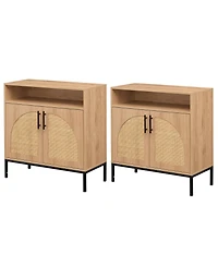 Costway Sideboard Buffet Cabinet with Rattan Decorated Doors, Adjustable Shelf
