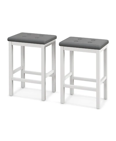Gouun Set of 2 Button-Tufted Counter-Height Bar Stools with Footrest