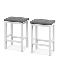 Gouun Set of 2 Button-Tufted Counter-Height Bar Stools with Footrest