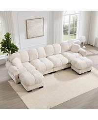 Boyel Living Oversize Chenille U-Shaped Sofa Deep Seat Couch with Movable Ottoman Exquisite Pillows and Quilted Back Cushions