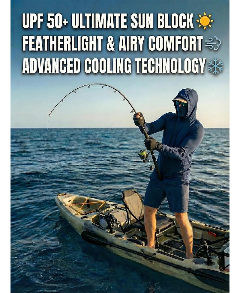 Piscifun 3 Pack Mens Fishing Hooded Face Cover Quick Dry Long Sleeve Performance Tee Outdoor Sports Yard Work