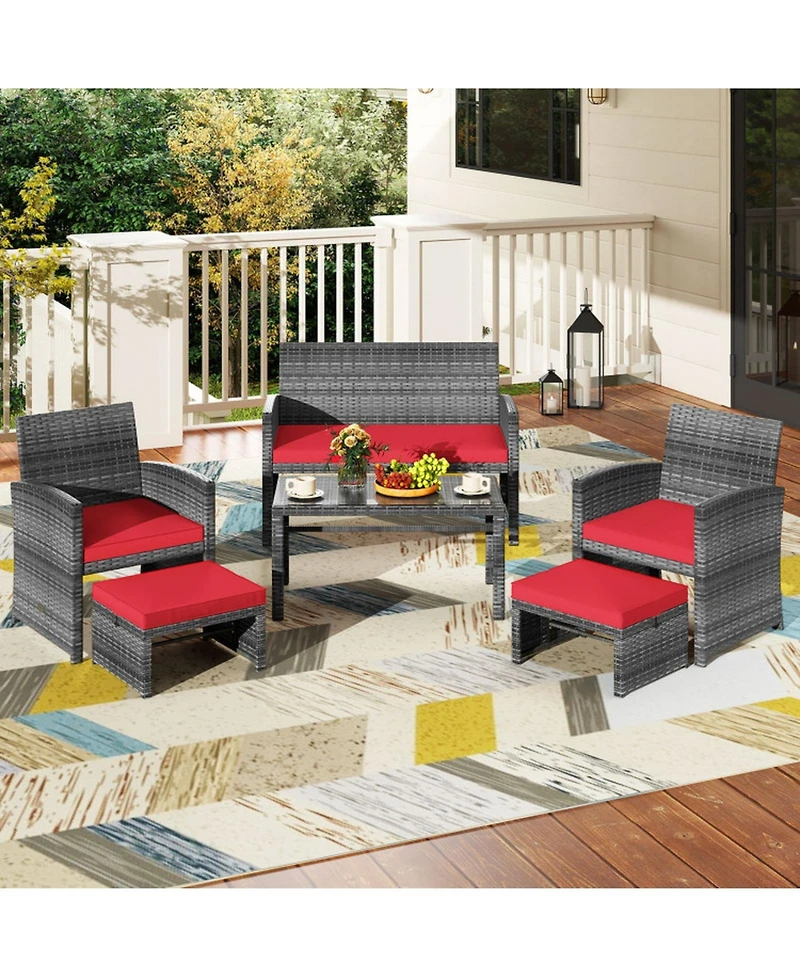 Gouun Outdoor Pe Rattan Patio Conversation Set with Loveseat