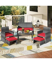 Gouun Outdoor Pe Rattan Patio Conversation Set with Loveseat