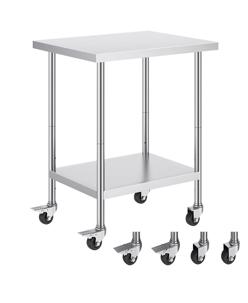 Hongge Mobile Food Prep Worktable 24 x 30 x 38 in Stainless Steel with 3 Height Levels for Restaurants
