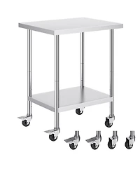 Hongge Mobile Food Prep Worktable 24 x 30 x 38 in Stainless Steel with 3 Height Levels for Restaurants