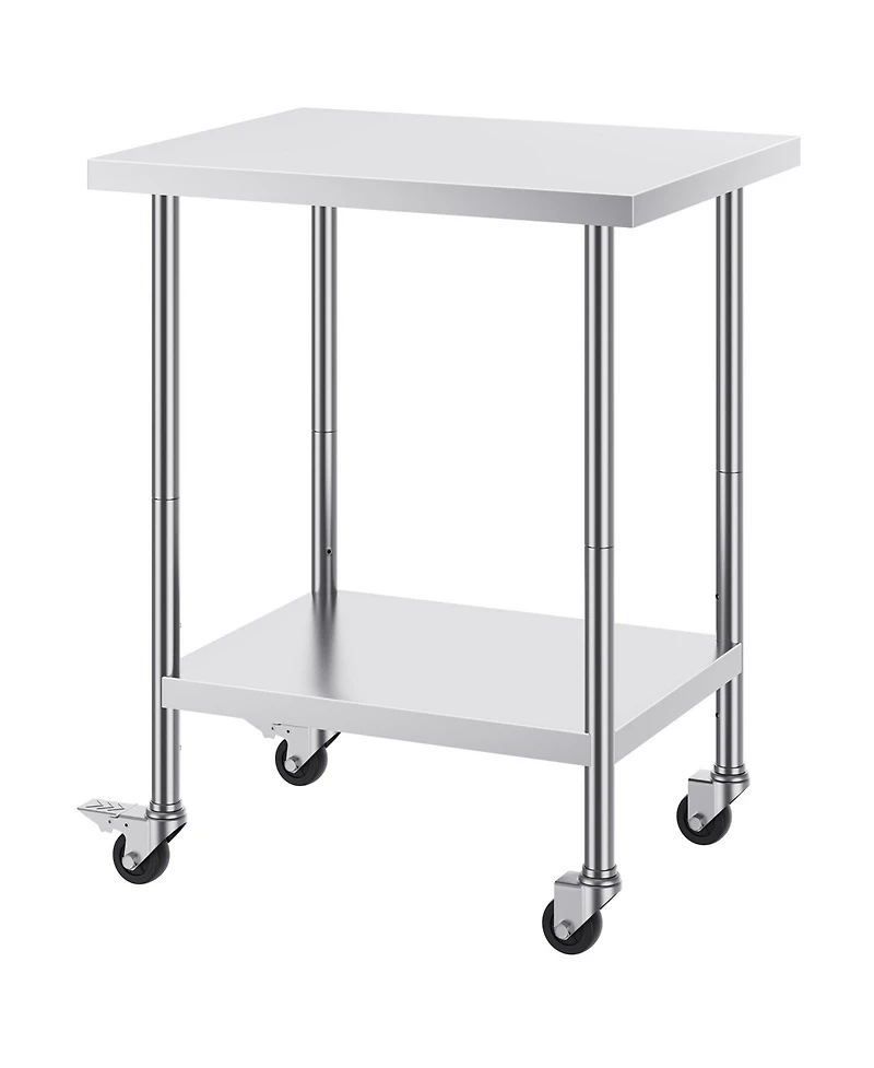 Hongge Mobile Food Prep Worktable 24 x 30 x 38 in Stainless Steel with 3 Height Levels for Restaurants