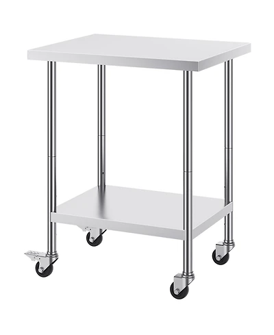 Hongge Mobile Food Prep Worktable 24 x 30 x 38 in Stainless Steel with 3 Height Levels for Restaurants
