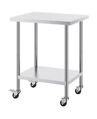Hongge Mobile Food Prep Worktable 24 x 30 x 38 in Stainless Steel with 3 Height Levels for Restaurants