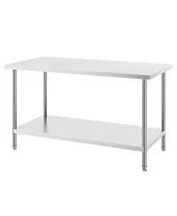 Hongge Extra Wide 30 x 60 in Stainless Steel Workstation Table Rated for 910 lbs with 3 Adjustable Height Levels