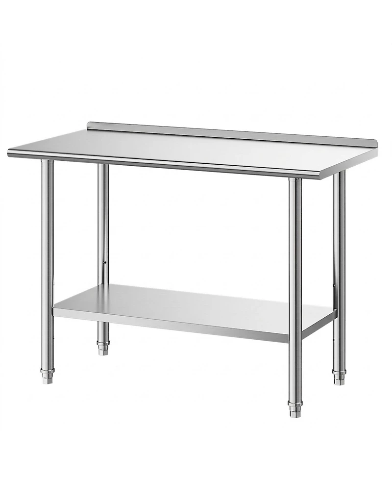Hongge Commercial Grade Stainless Steel Food Prep Station 24 x 48 in with Backsplash and Adjustable Undershelf