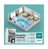 SereneLife 12,000 Btu Portable Air Conditioner with Wi-Fi, Dehumidifier and Fan, Window Kit Included