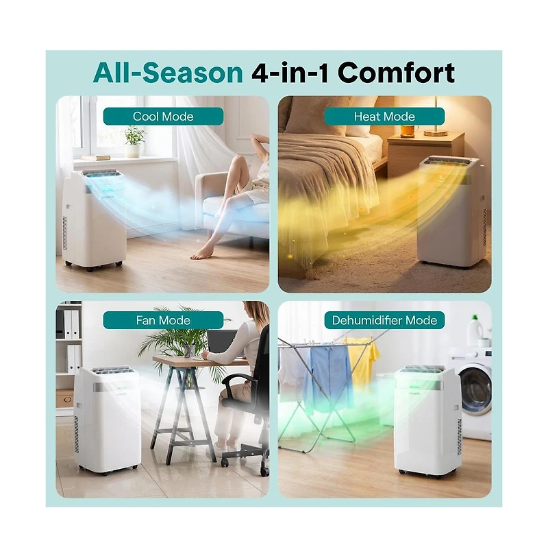 SereneLife 12,000 Btu Portable Ac and Heater with Wi-Fi, Dehumidifier and Fan, Window Kit Included