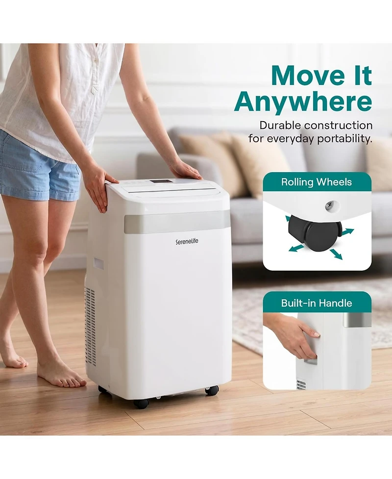 SereneLife 14,000 Btu Portable Air Conditioner with Wi-Fi, Dehumidifier and Fan, Window Exhaust Kit Included