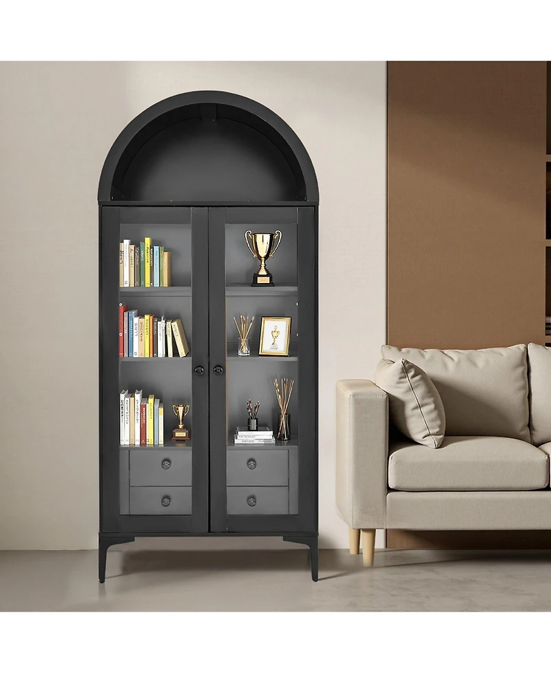Slickblue 70" Tall Glass Door Cabinet with Adjustable Shelves for Home Storage