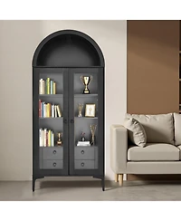 Slickblue 70" Tall Glass Door Cabinet with Adjustable Shelves for Home Storage