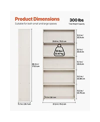 Slickblue Tall 5 Tier Wooden Bookcase with Display Shelves, Freestanding Storage Organizer for Living Room