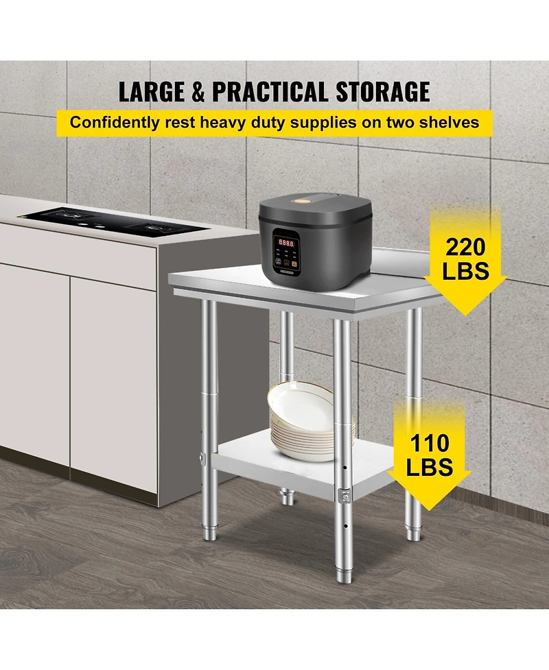Hongge 24 x 24 in Stainless Steel Prep Table with Adjustable Undershelf