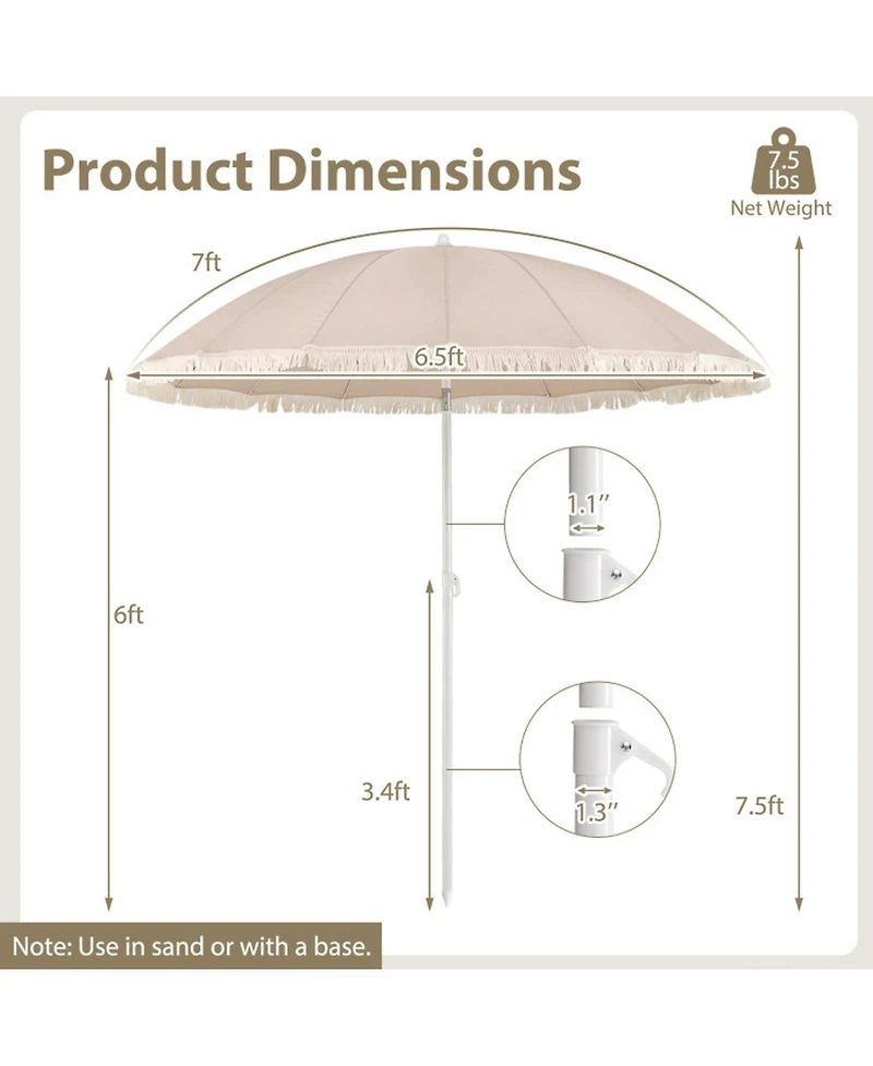 Gouun 7 feet Patio Umbrella with Fringe Boho Tassel Trim and Push-Button Tilt