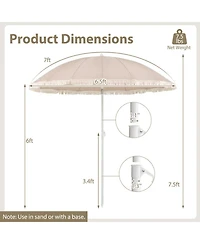 Gouun 7 feet Patio Umbrella with Fringe Boho Tassel Trim and Push-Button Tilt