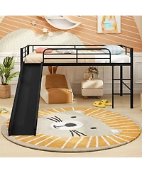 Gouun Twin Metal Loft Bed for Kids with Slide and Built-in Ladder