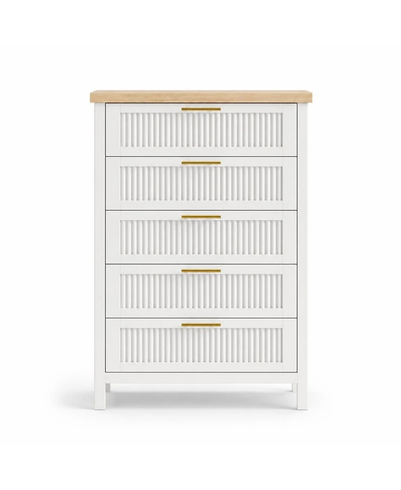 homfan 42.9" Tall Fluted 5-Drawer Dresser, Wooden Clothes Storage Organizer and Tv Stand for Bedroom